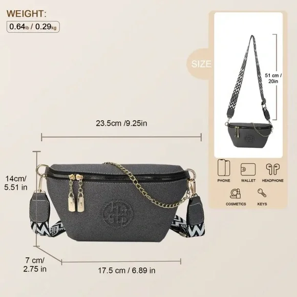 Gray Crossbody Bag with Gold Accents - Picture 3 of 8